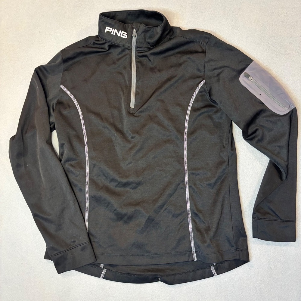 Ping Womens Golf Pullover Black Long Sleeve Quarter Zip Athletic Top Size M